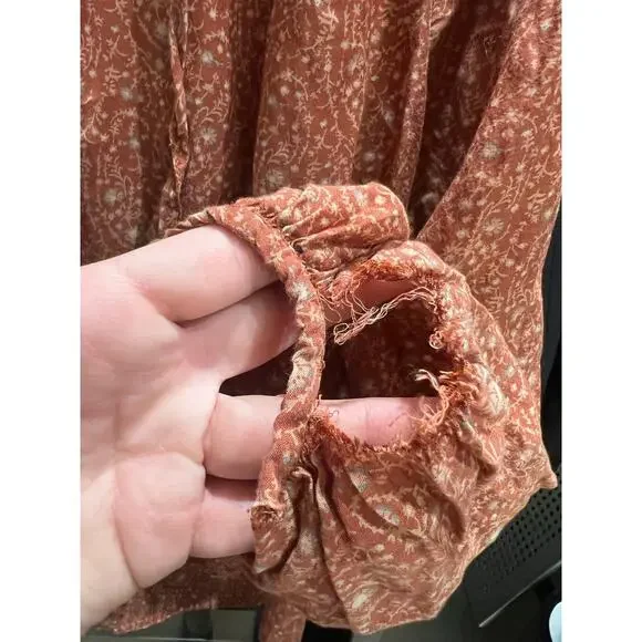 Doen Floral Billi Jean Blouse Size XS Rust Tamarillo Prairie Paisley Casual - Picture 2 of 11